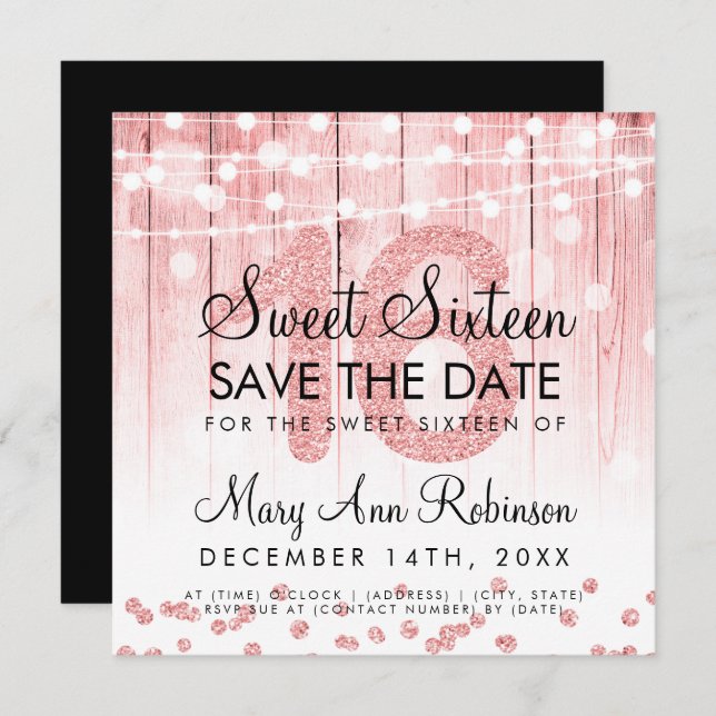 Invitation Rose Gold Parties scintillant String Lights Sweet  (Devant / Derrière)