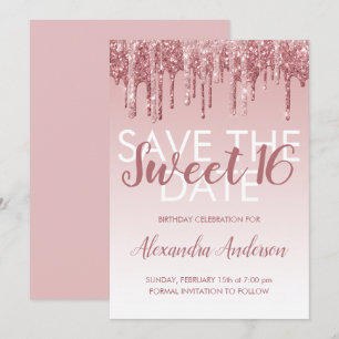 Invitation Rose Gold Parties scintillant Sweet 16 Enregistrer