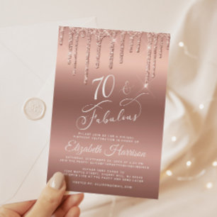Invitation Rose Gold Parties scintillant Virtual 70th Birthda