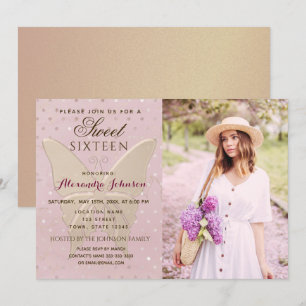 Invitation Rose Gold Photo Sweet 16 Anniversaire