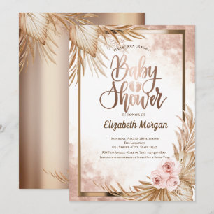 Invitation Rose Gold Pieds bébé Pampas Baby shower Rose