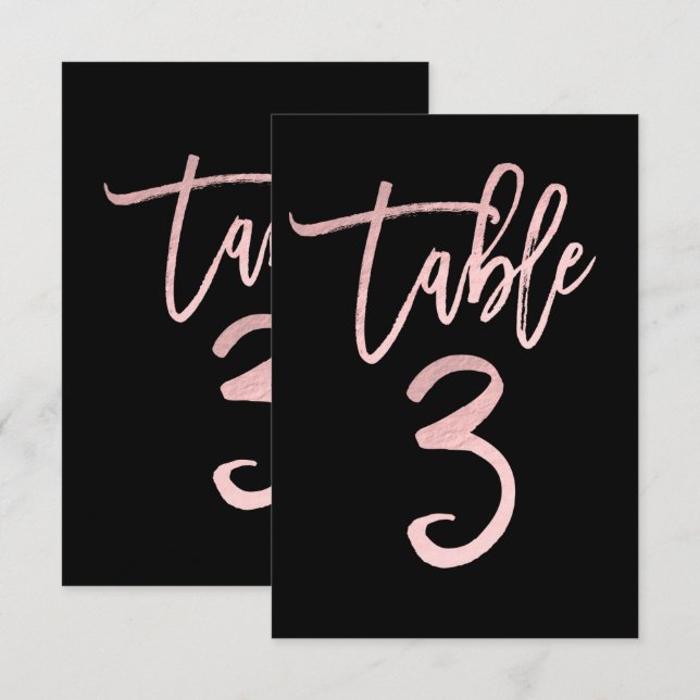 Invitation Rose Gold Pink Foil Moderne Écriture Table Numéro  (Devant / Derrière)