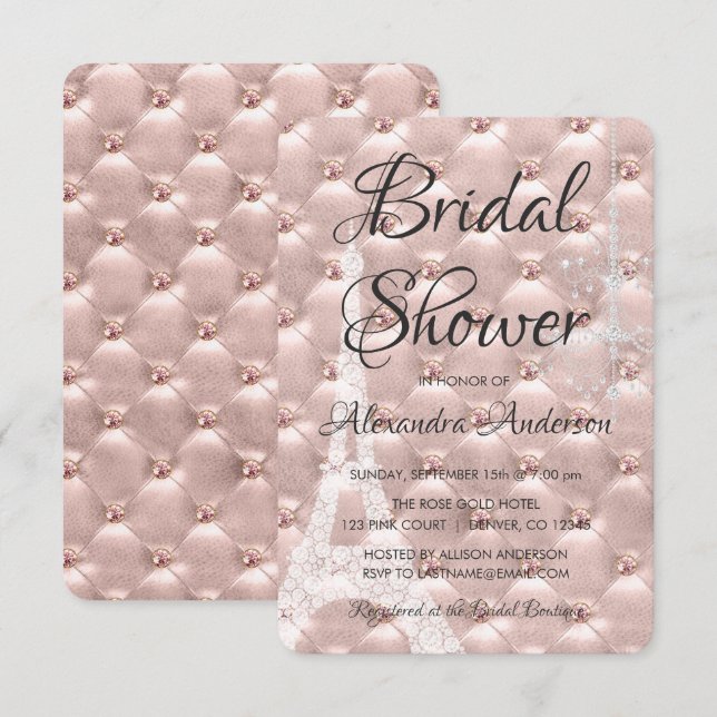 Invitation rose Gold Pink Paris Bridal Shower (Devant / Derrière)