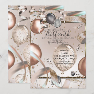 Invitation Rose Gold Pink Parties scintillant Ballons fête d'