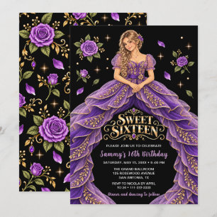 Invitation Rose Gold Pourpre Anniversaire Sweet Seize