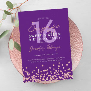 Invitation Rose Gold Purple Parties scintillant Surprise Swee