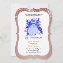 Rose Gold Quinceañera BLUE Floral Élégant