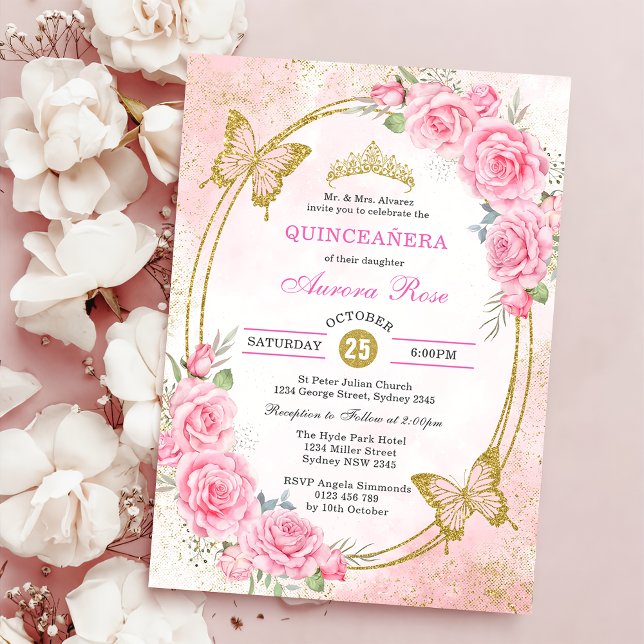 Invitation Rose Gold Quinceanera Miss Quince 15 Anos Annivers (Créateur téléchargé)