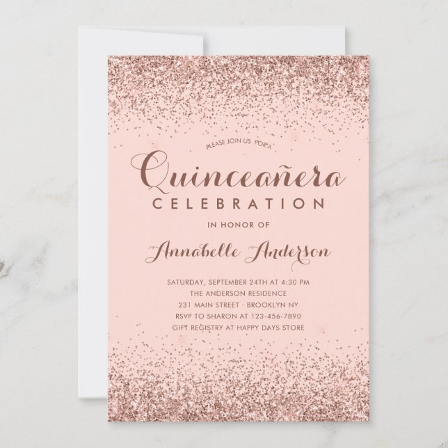 Invitation Rose Gold Quinceañera Parties scintillant Annivers (Devant)