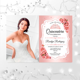 Invitation Rose Gold Quinceanera Party avec photo