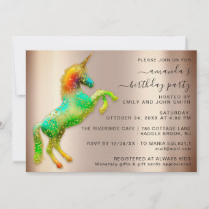 Invitation Rose Gold Rainbow Unicorn Horse fête d'anniversair