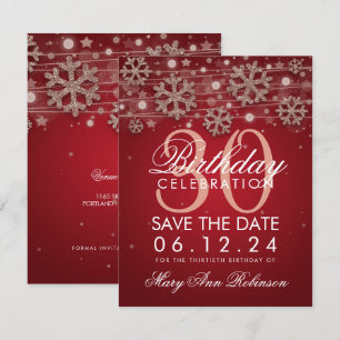 Invitation Rose Gold Red 30th Birthday Save Date Winter