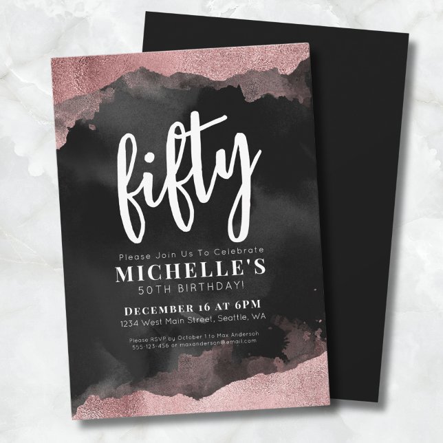 Invitation Rose Gold Rose 50e Anniversaire (Pink Rose Gold 50th Birthday Invitation)