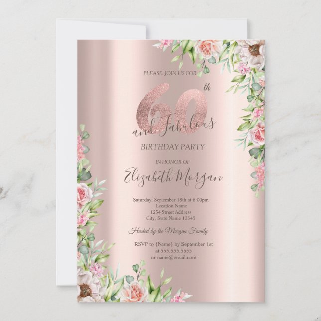 Invitation Rose Gold, Rose 60e anniversaire (Devant)