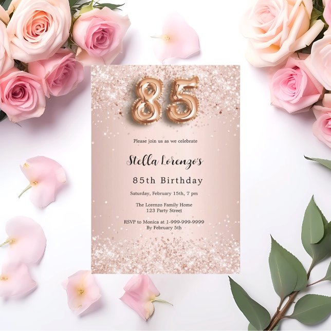 Invitation rose gold rose confetti pour 85e anniversaire (Créateur téléchargé)