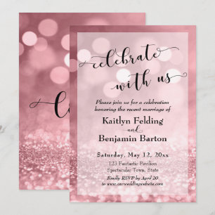 Invitation Rose Gold Rose Pailleté Bokeh Célébrez avec Nous