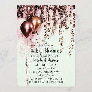 Invitation Rose Gold Rose Poudrée Lumières Rustique Baby Show