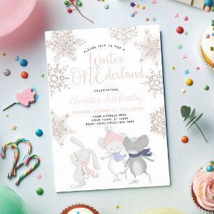 Invitation Rose Gold Rose Premier Anniversaire Flocon de Neig