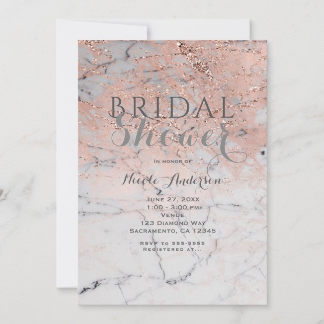 Invitation Rose Gold Rose Tendance Moderne Marbre Glamour Fêt (Devant)