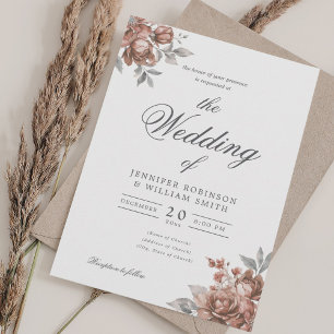 Invitation Rose Gold Rustique Floral Élégant Mariage Script