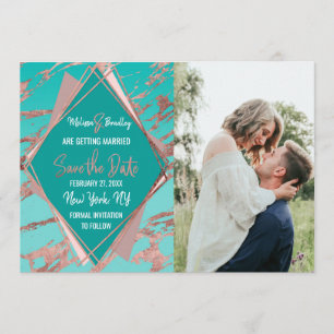 Invitation Rose Gold Sarcelle Vert Marbre Diamant Enregistrer