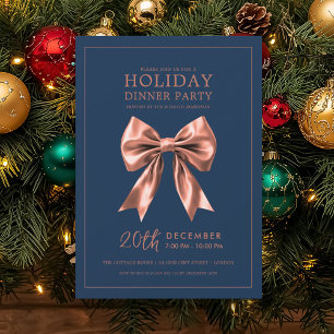 Invitation Rose Gold Satin Bow Fête de Noël Bleu Nuit