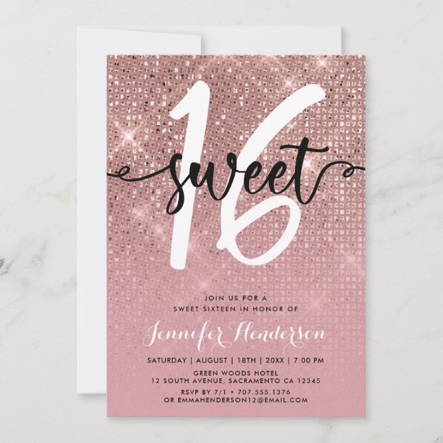 Invitation Rose Gold Shimmer Sweet sixteen fête d'anniversair (Devant)