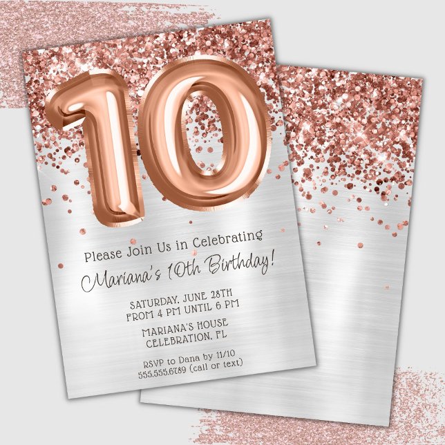 Invitation Rose Gold Silver 10e anniversaire de fête Invitati (Créateur téléchargé)