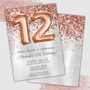 Invitation Rose Gold Silver 12e anniversaire de fête Invitati