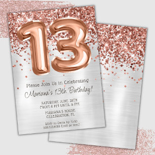 Invitation Rose Gold Silver 13e anniversaire de fête Invitati