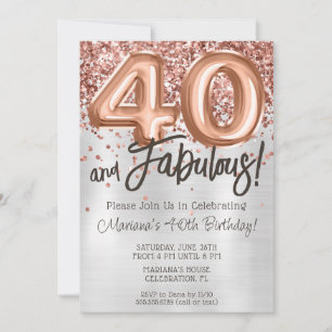 Invitation Rose Gold Silver 40e anniversaire de fête Invitati