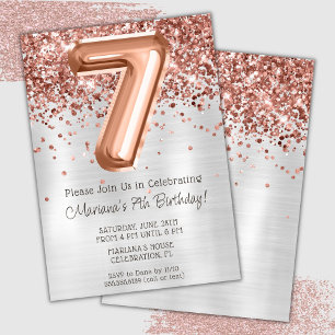 Invitation Rose Gold Silver 7e anniversaire de fête Invitatio