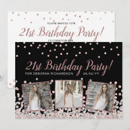 Invitation Rose Gold Silver Photo Collage 21e anniversaire