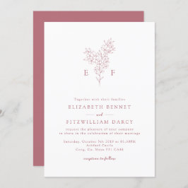 Invitation Rose Gold Simple Cherry Blooming Blossoms Monogram