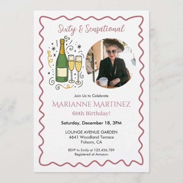 Invitation Rose Gold Sixty & Sensational Photo 60th Birthday  (Devant)
