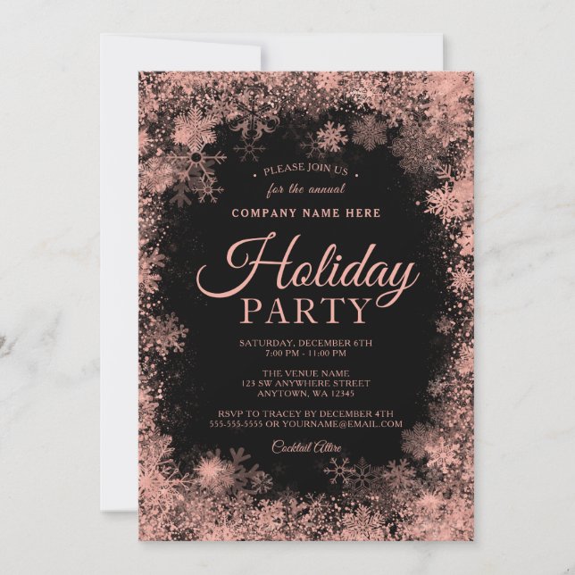 Invitation Rose Gold Snowflake Noël Entreprise (Devant)