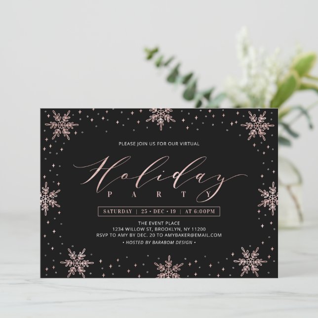 Invitation Rose Gold Snowflakes Winter Company Fête de vacanc (Debout devant)