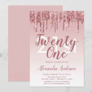 Invitation Rose Gold Sparkle Parties scintillant 21e fête d'a