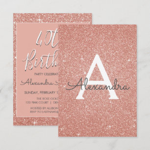 Invitation Rose Gold Sparkle Parties scintillant 40e fête d'a