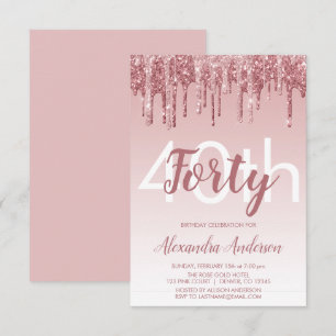 Invitation Rose Gold Sparkle Parties scintillant 40e fête d'a