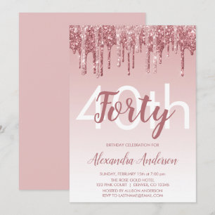 Invitation Rose Gold Sparkle Parties scintillant 40e fête d'a