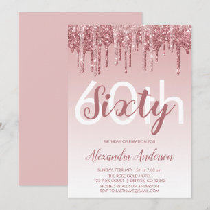 Invitation Rose Gold Sparkle Parties scintillant 60e fête d'a