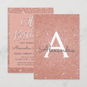 Invitation Rose Gold Sparkle Parties scintillant 60e fête d'a