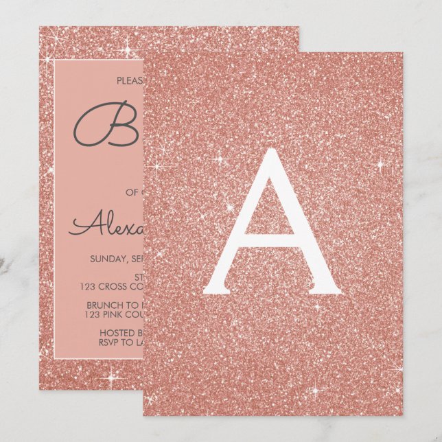 Invitation Rose Gold Sparkle Parties scintillant Baptême Invi (Devant / Derrière)