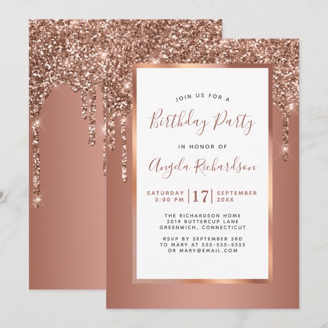 Invitation Rose Gold Sparkle Parties scintillant Drivers Anni (Devant / Derrière)