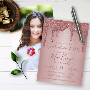 Invitation Rose Gold Sparkle Parties scintillant Drives Gradu