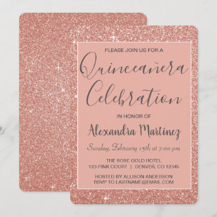 Invitation Rose Gold Sparkle Parties scintillant Quinceanera 