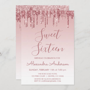 Invitation Rose Gold Sparkle Parties scintillant Sweet sixtee