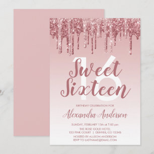 Invitation Rose Gold Sparkle Parties scintillant Sweet sixtee