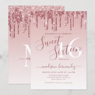 Invitation Rose Gold Sparkle Parties scintillant Sweet sixtee
